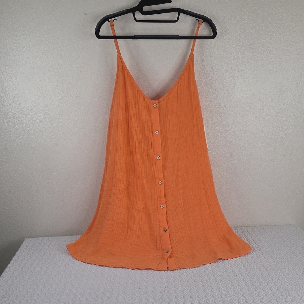 Rip Curl Light Orange Button-Front Spaghetti Strap Surf Cover Up Large.